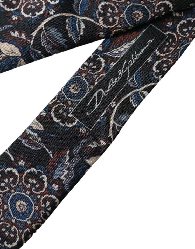 Dolce & Gabbana Black Floral Pattern Silk Adjustable Men Men's Tie Size ONE SIZE - 3 Thumbnail