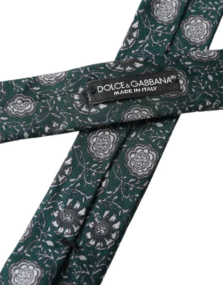 Dolce & Gabbana Green Floral Print Silk Adjustable Men Men's Tie Size ONE SIZE - 2 Thumbnail