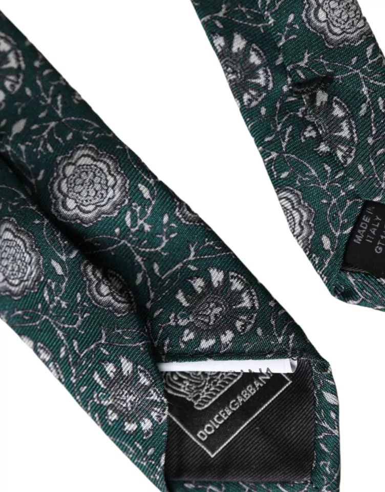 Dolce & Gabbana Green Floral Print Silk Adjustable Men Men's Tie Size ONE SIZE - 3 Thumbnail