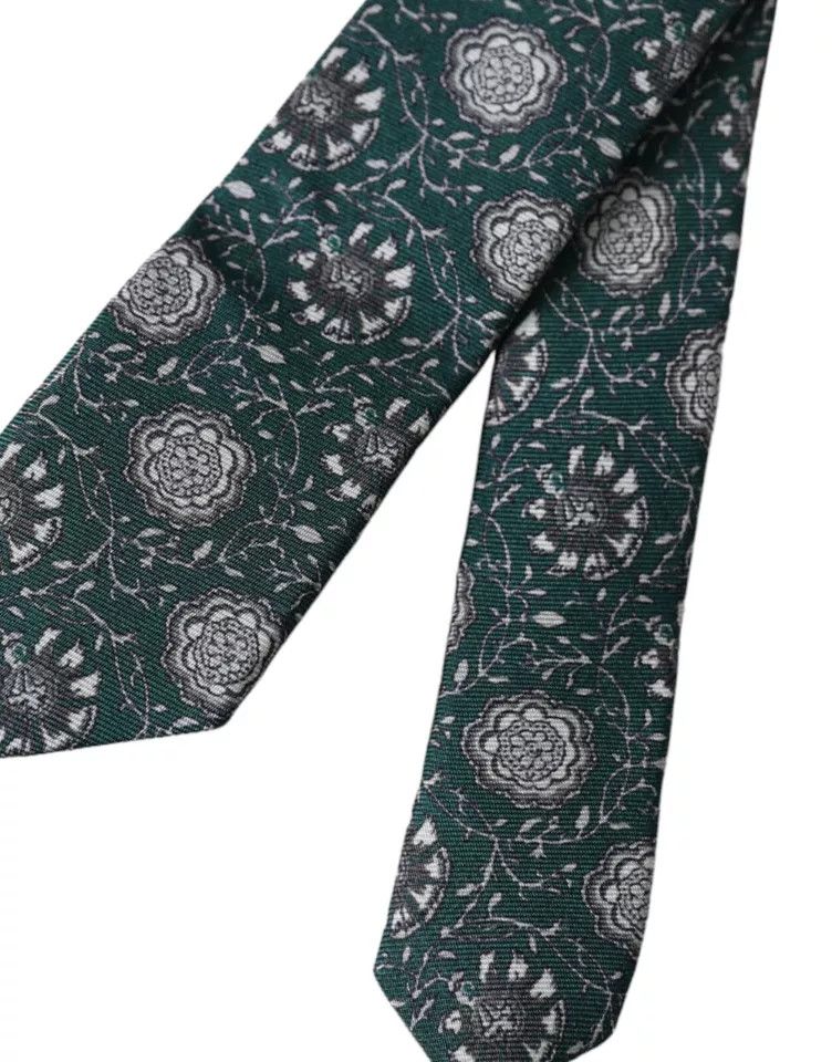 Dolce & Gabbana Green Floral Print Silk Adjustable Men Men's Tie Size ONE SIZE - 4 Thumbnail