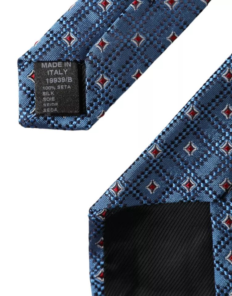 Blue Patterned 100% Silk Adjustable Men Men's Tie