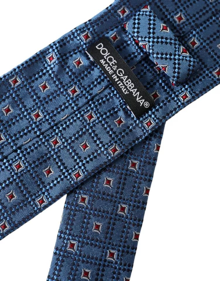 Blue Patterned 100% Silk Adjustable Men Men's Tie