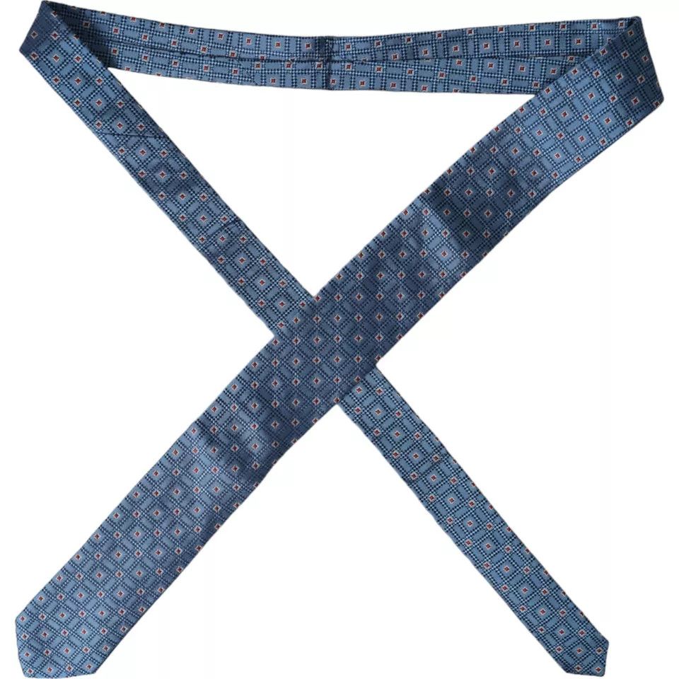 Blue Patterned 100% Silk Adjustable Men Men's Tie