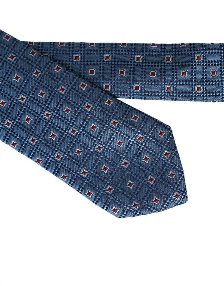 Blue Patterned 100% Silk Adjustable Men Men's Tie