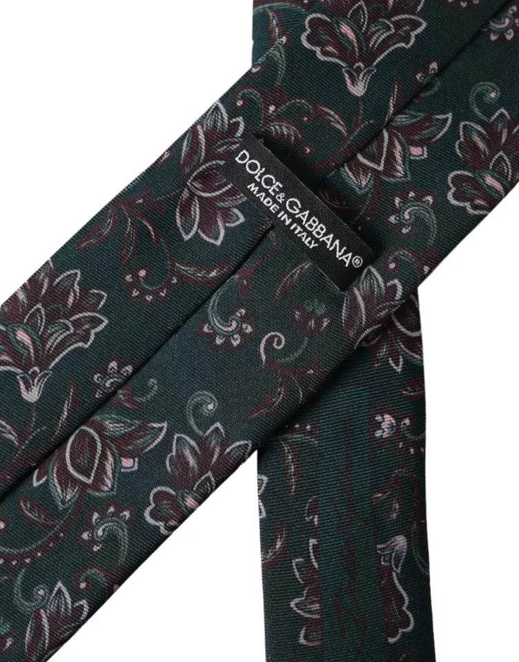 Dolce & Gabbana Green Floral Print Silk Adjustable Men Men's Tie Size ONE SIZE - 4 Thumbnail