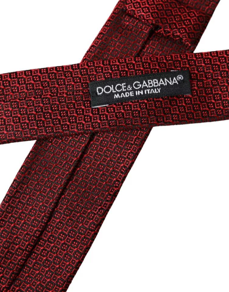 Dolce & Gabbana Red Patterned 100% Silk Adjustable Men Men's Tie Size ONE SIZE - 4 Thumbnail