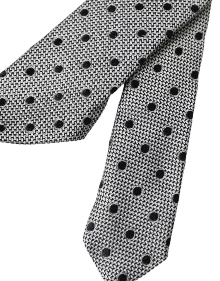 Dolce & Gabbana Black White Dot Fantasy Silk Adjustable Men Men's Tie Size ONE SIZE - 2 Thumbnail
