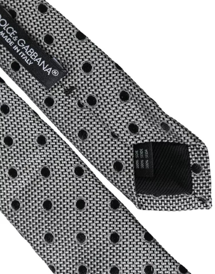 Dolce & Gabbana Black White Dot Fantasy Silk Adjustable Men Men's Tie Size ONE SIZE - 3 Thumbnail
