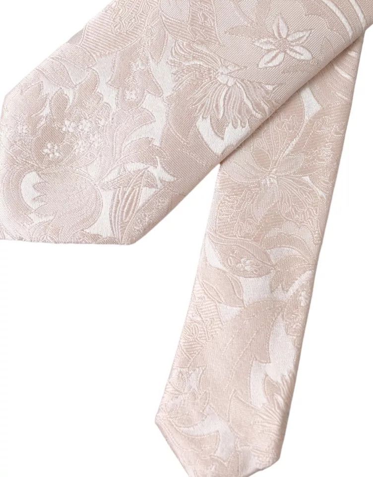 Dolce & Gabbana Off White Floral Brocade Silk Adjustable Men Men's Tie Size ONE SIZE - 4 Thumbnail