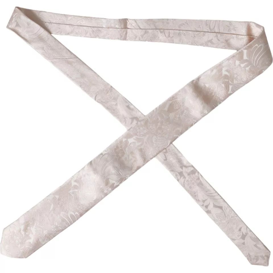 Dolce & Gabbana Off White Floral Brocade Silk Adjustable Men Men's Tie Size ONE SIZE - 5 Thumbnail