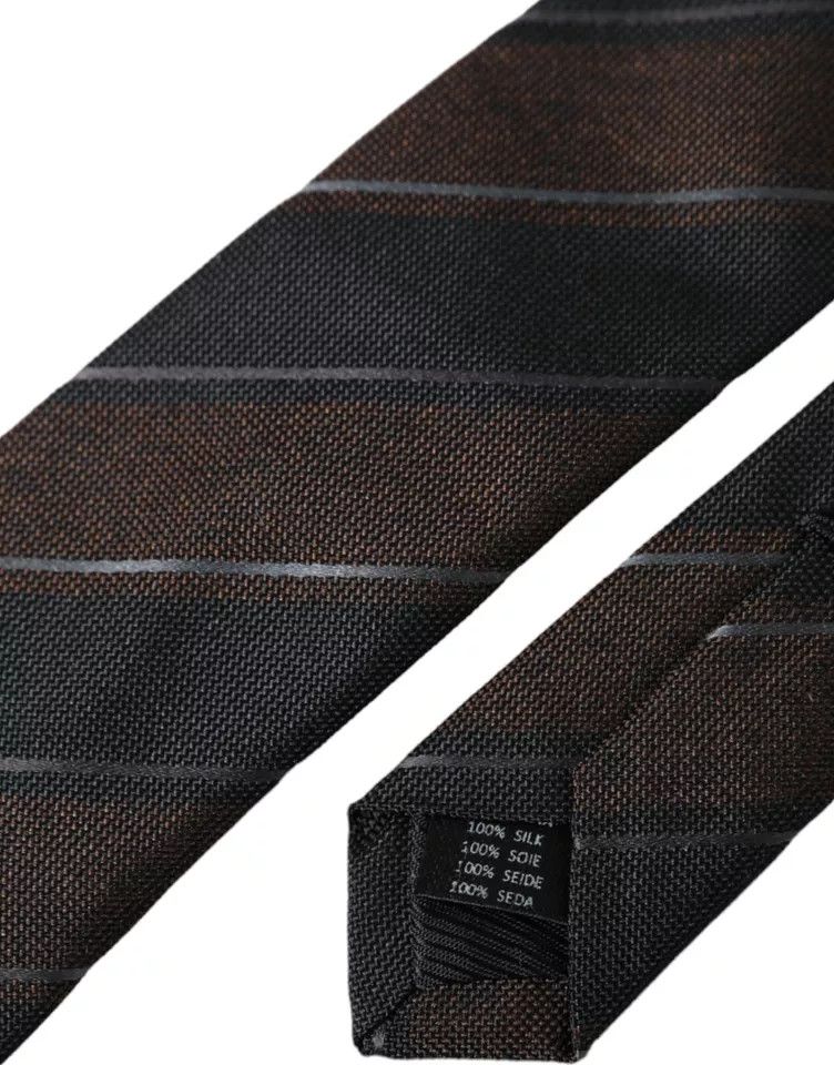Dolce & Gabbana Brown Black Stripes Silk Adjustable Men's Tie (Pre-Owned) Size ONE SIZE - 2 Thumbnail
