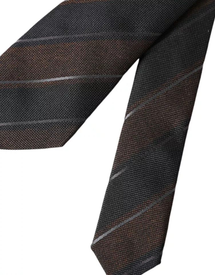 Dolce & Gabbana Brown Black Stripes Silk Adjustable Men's Tie (Pre-Owned) Size ONE SIZE - 3 Thumbnail