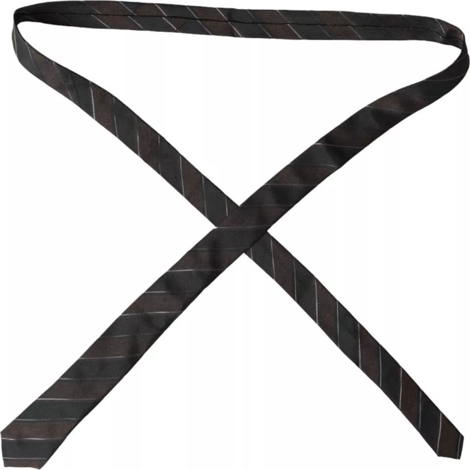 Dolce & Gabbana Brown Black Stripes Silk Adjustable Men's Tie (Pre-Owned) Size ONE SIZE - 4 Thumbnail