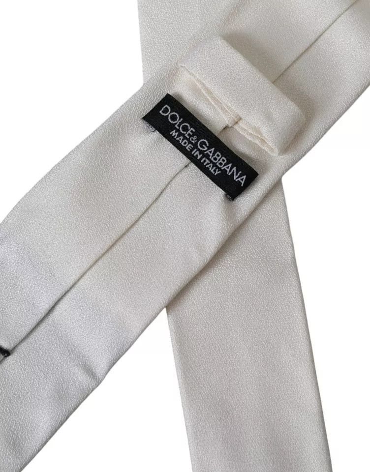 Dolce & Gabbana White Silk Classic Adjustable Men Men's Tie Size ONE SIZE - 3 Thumbnail