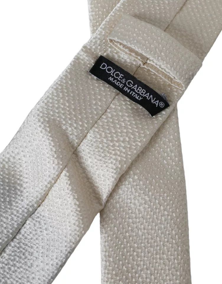 Dolce & Gabbana Off White 100% Silk Adjustable NeckMen's Men Men's Tie Size ONE SIZE - 3 Thumbnail