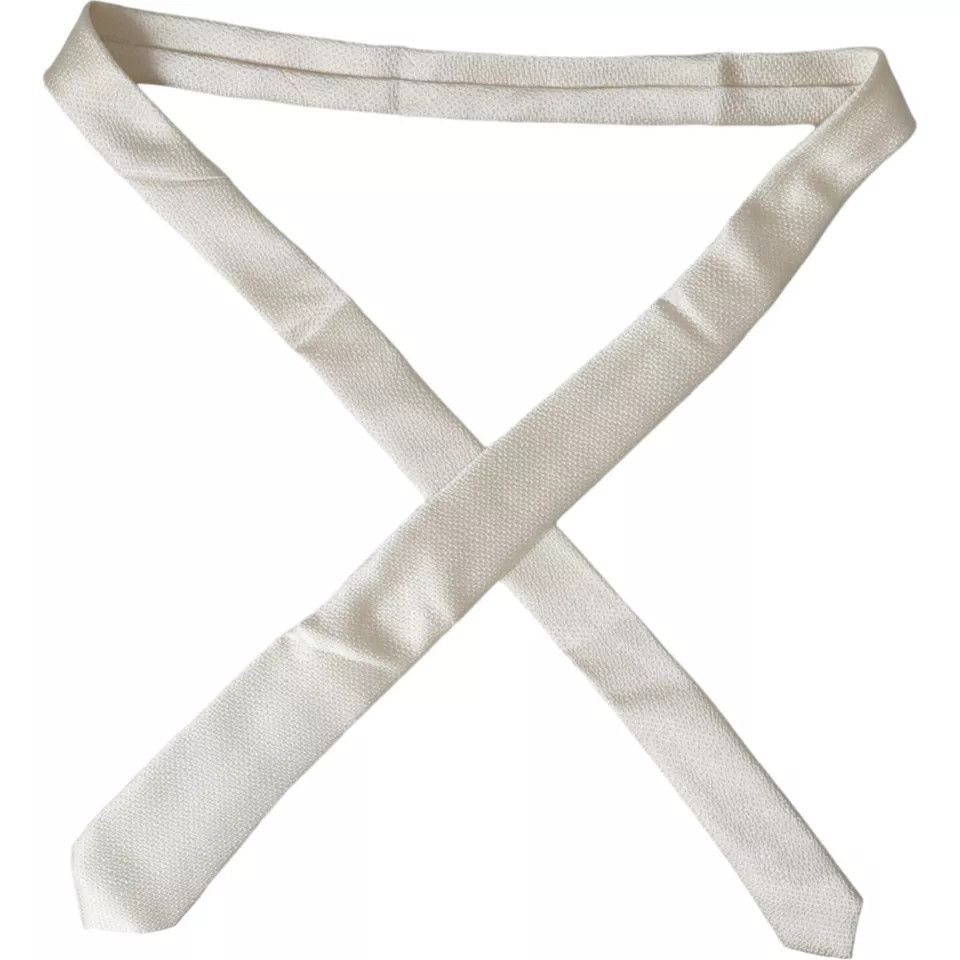 Dolce & Gabbana Off White 100% Silk Adjustable NeckMen's Men Men's Tie Size ONE SIZE - 5 Thumbnail
