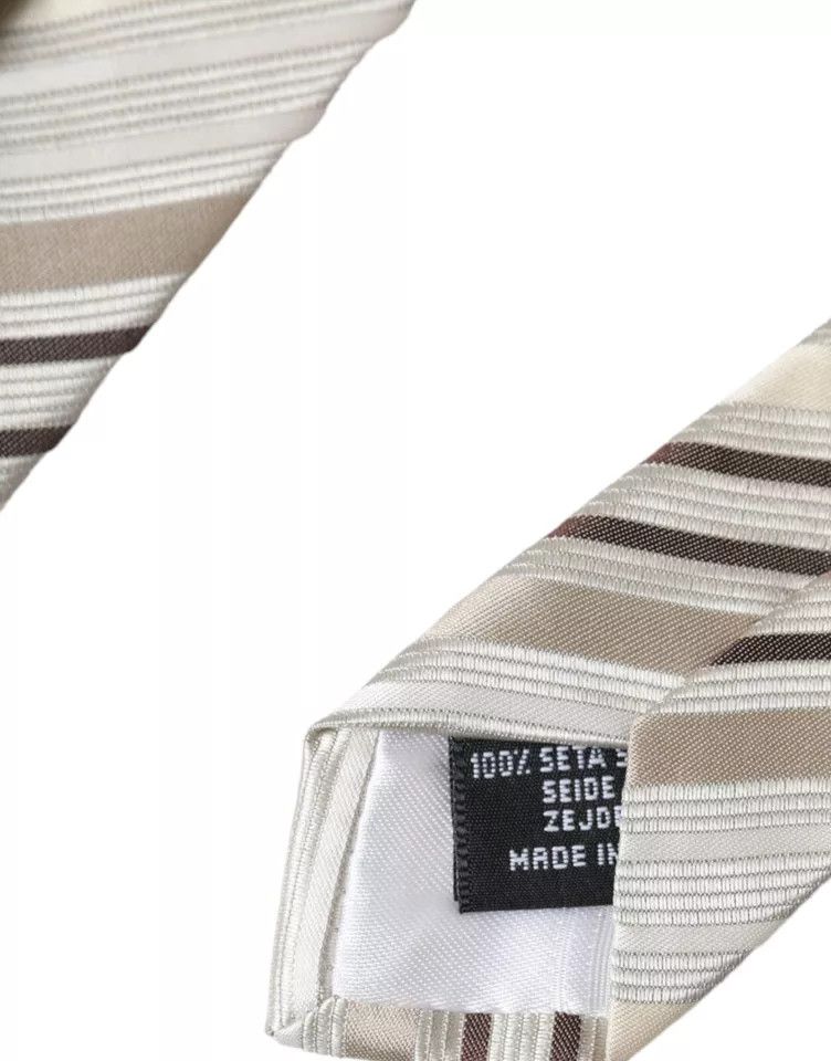 Dolce & Gabbana Beige Stripes Fantasy Silk Adjustable Men Men's Tie Size ONE SIZE - 3 Thumbnail