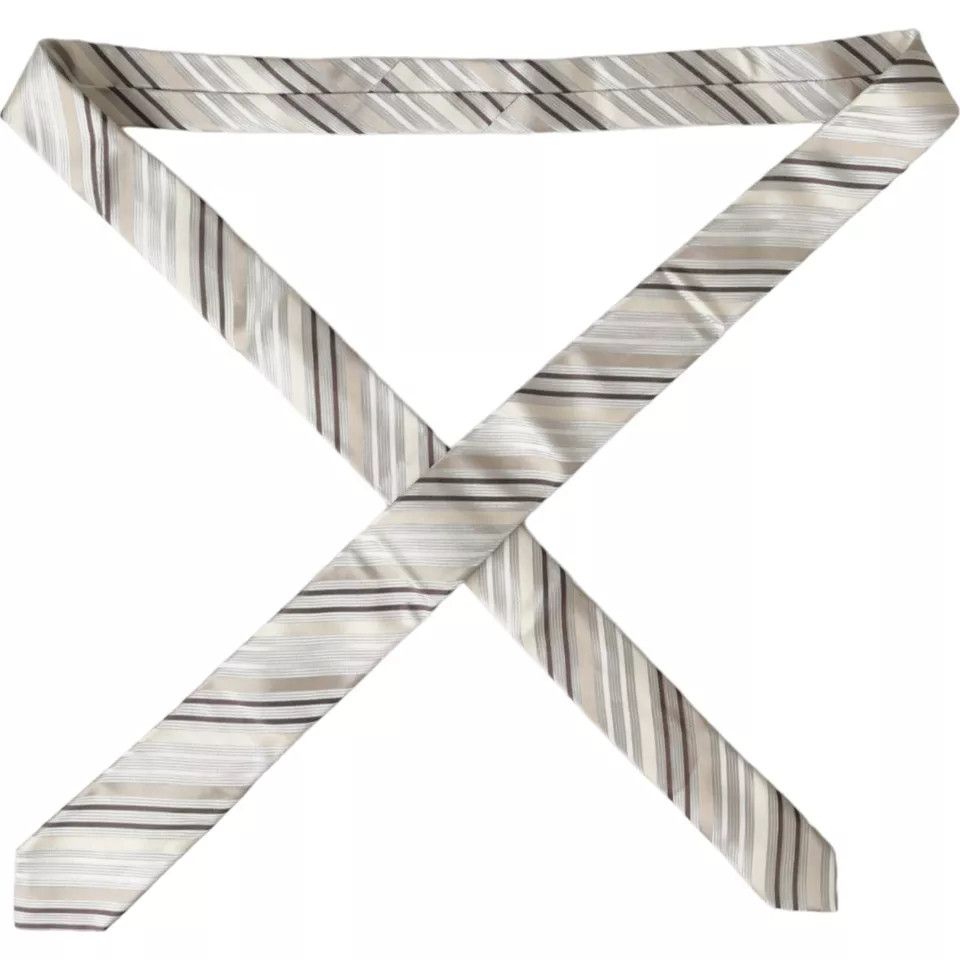 Dolce & Gabbana Beige Stripes Fantasy Silk Adjustable Men Men's Tie Size ONE SIZE - 4 Thumbnail