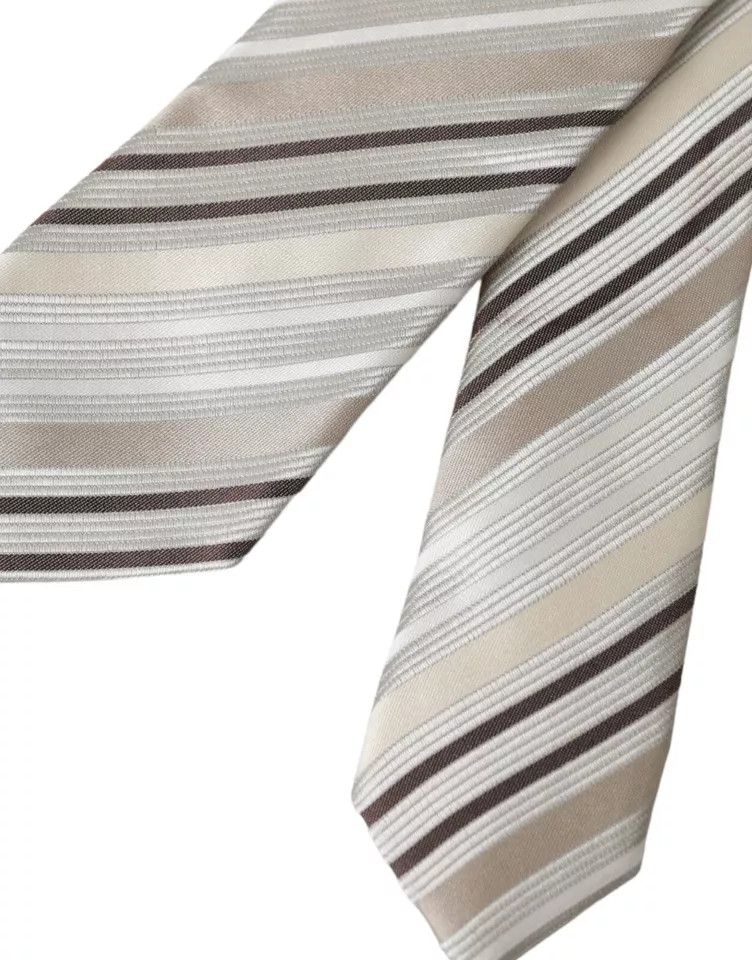 Dolce & Gabbana Beige Stripes Fantasy Silk Adjustable Men Men's Tie Size ONE SIZE - 2 Thumbnail