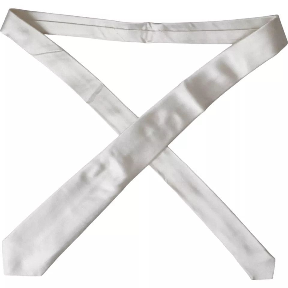 Dolce & Gabbana White Satin Silk Adjustable Men Men's Tie Size ONE SIZE - 5 Thumbnail
