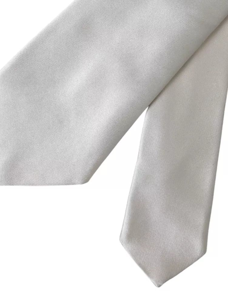 Dolce & Gabbana White Satin Silk Adjustable Men Men's Tie Size ONE SIZE - 3 Thumbnail