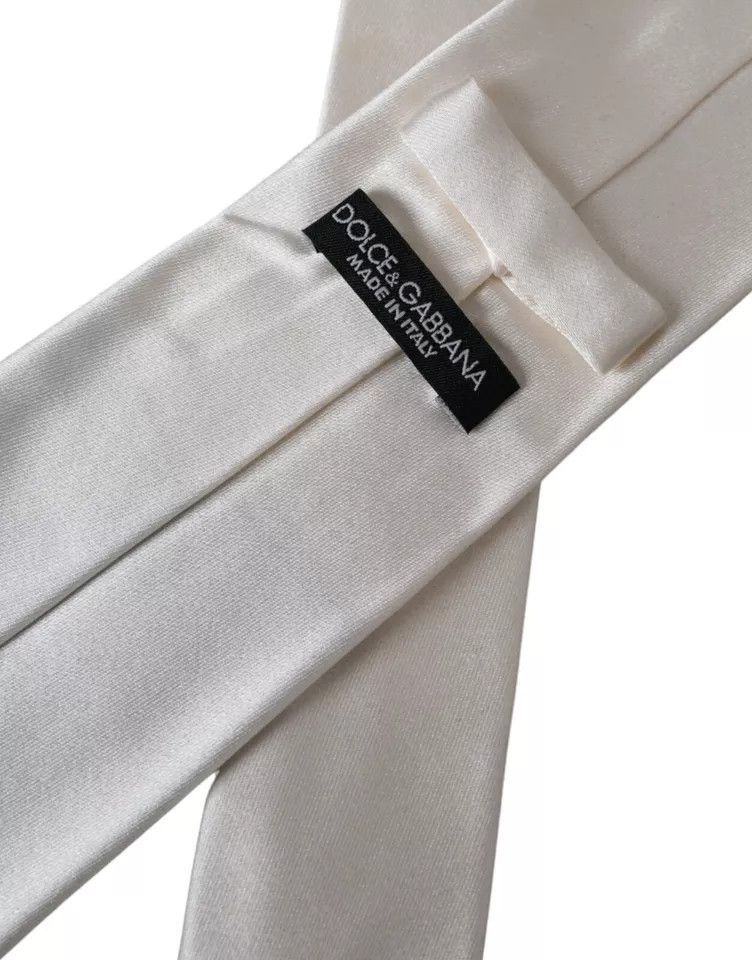 Dolce & Gabbana White Satin Silk Adjustable Men Men's Tie Size ONE SIZE - 4 Thumbnail