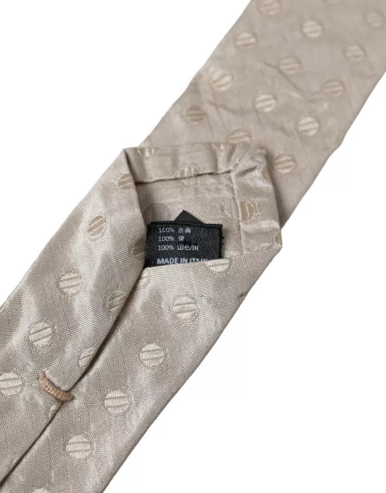 Dolce & Gabbana Beige Dotted Silk Classic Adjustable Men Men's Tie Size ONE SIZE - 3 Thumbnail