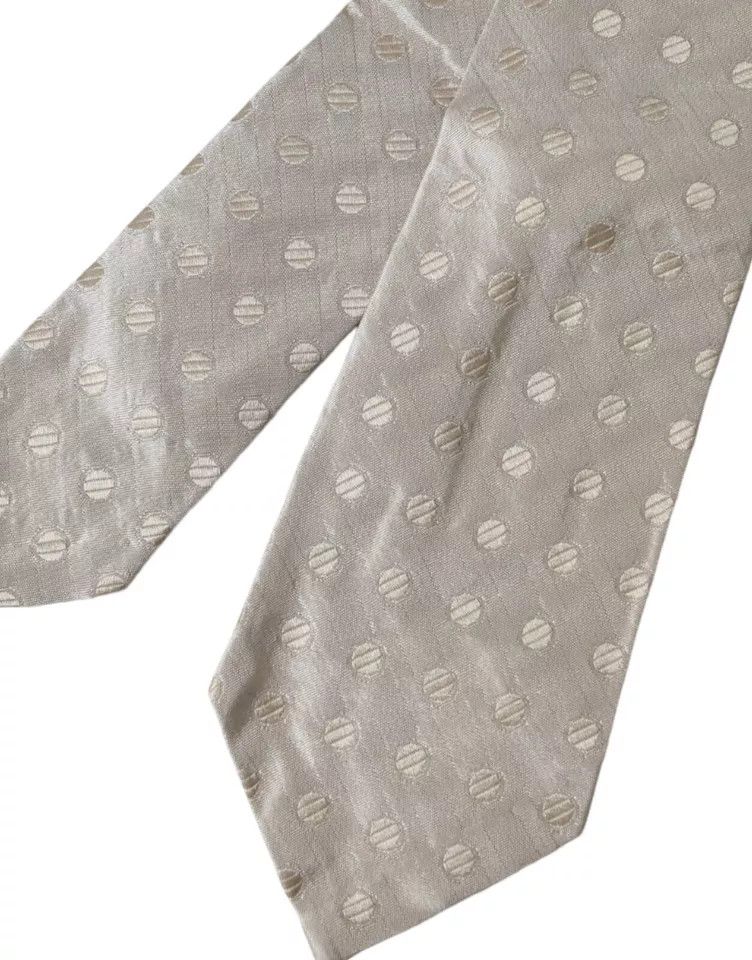 Dolce & Gabbana Beige Dotted Silk Classic Adjustable Men Men's Tie Size ONE SIZE - 2 Thumbnail