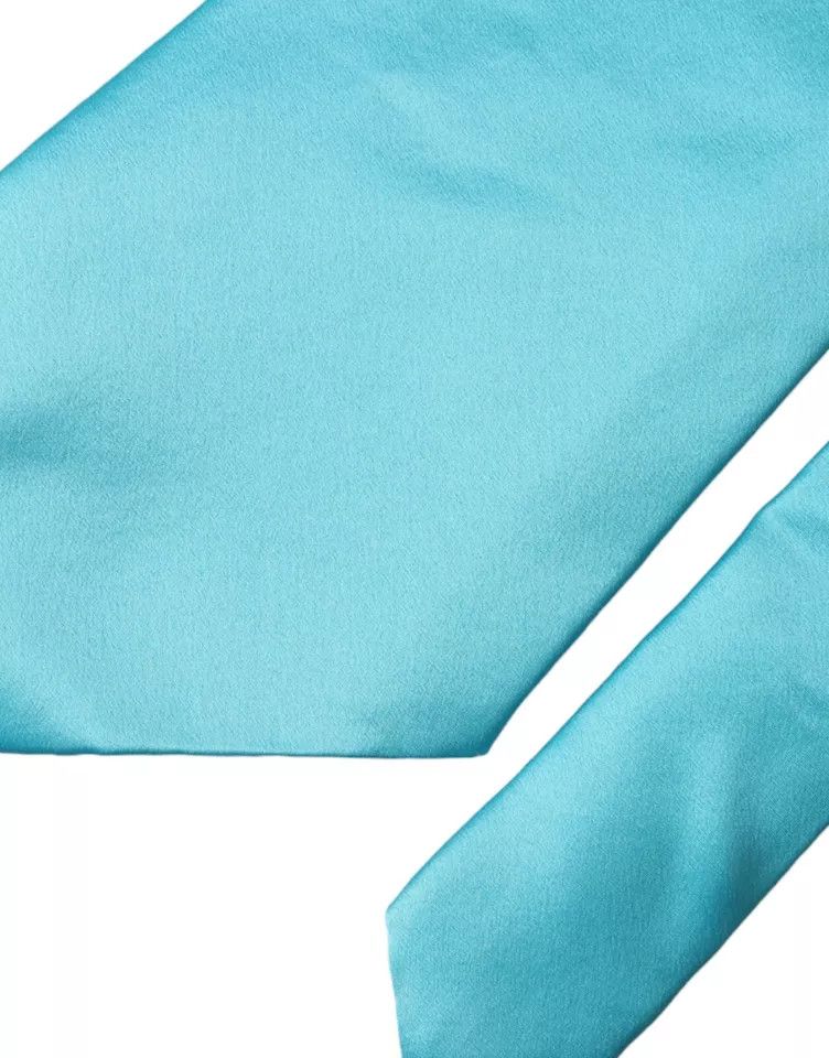 Dolce & Gabbana Light Blue Satin Silk Wide Adjustable Men Men's Tie Size ONE SIZE - 4 Thumbnail