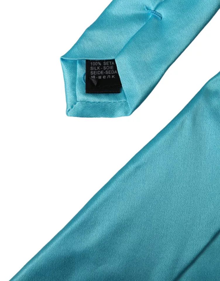 Dolce & Gabbana Light Blue Satin Silk Wide Adjustable Men Men's Tie Size ONE SIZE - 5 Thumbnail