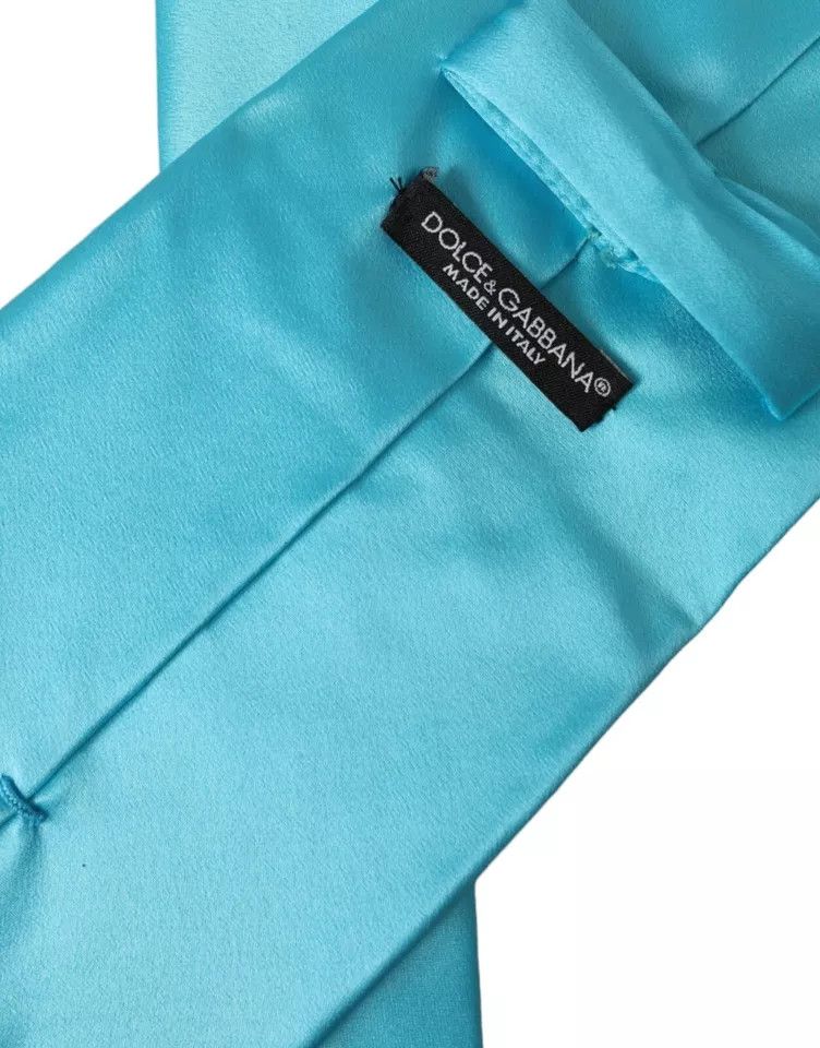Dolce & Gabbana Light Blue Satin Silk Wide Adjustable Men Men's Tie Size ONE SIZE - 3 Thumbnail