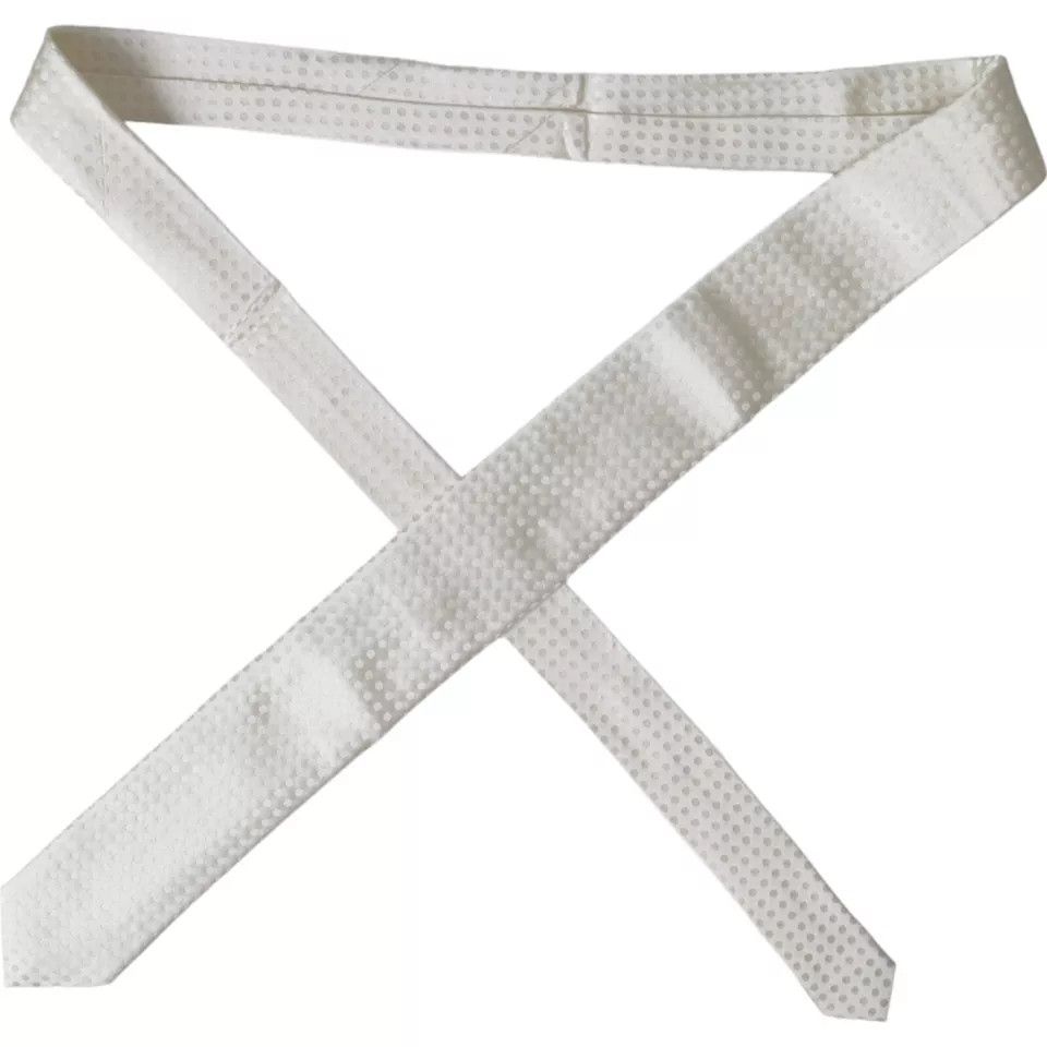 Dolce & Gabbana White Dotted Silk Classic Adjustable Men Men's Tie Size ONE SIZE - 4 Thumbnail