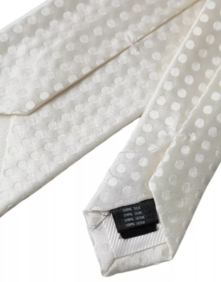 Dolce & Gabbana White Dotted Silk Classic Adjustable Men Men's Tie Size ONE SIZE - 2 Thumbnail
