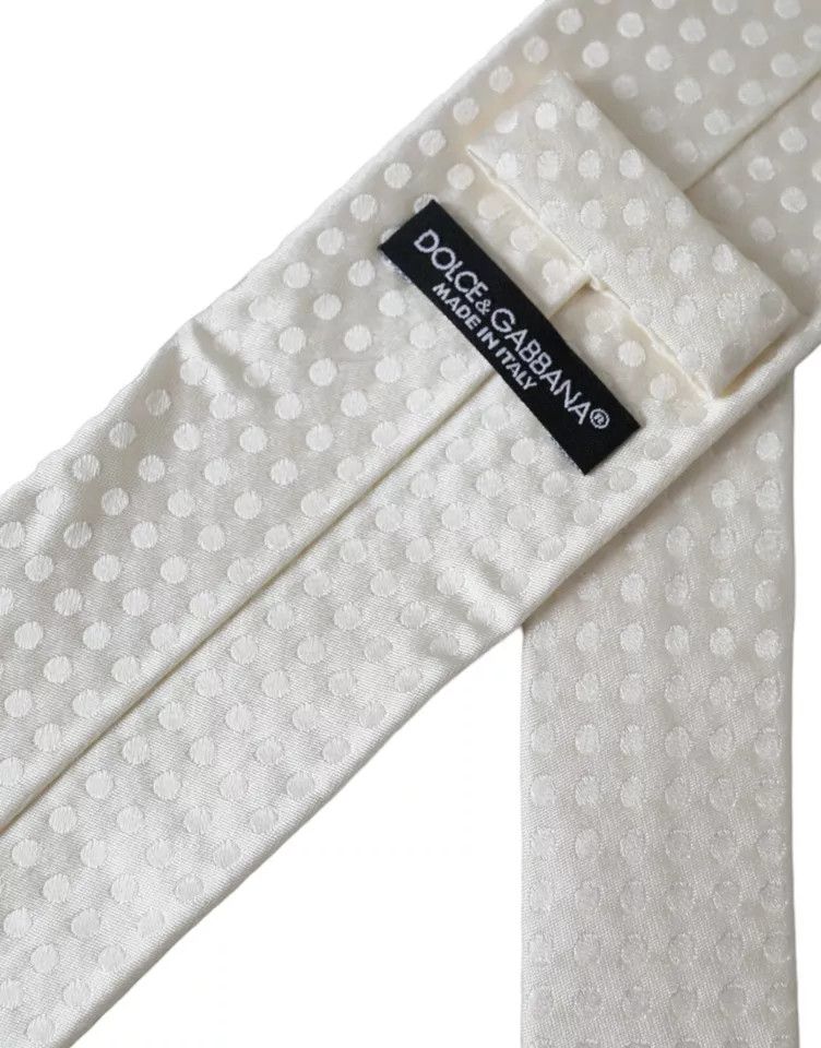 Dolce & Gabbana White Dotted Silk Classic Adjustable Men Men's Tie Size ONE SIZE - 3 Thumbnail