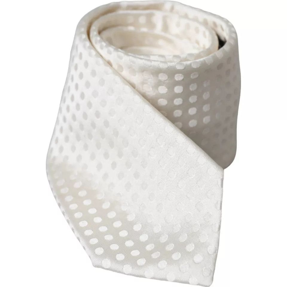 Dolce & Gabbana White Dotted Silk Classic Adjustable Men Men's Tie Size ONE SIZE - 6 Thumbnail