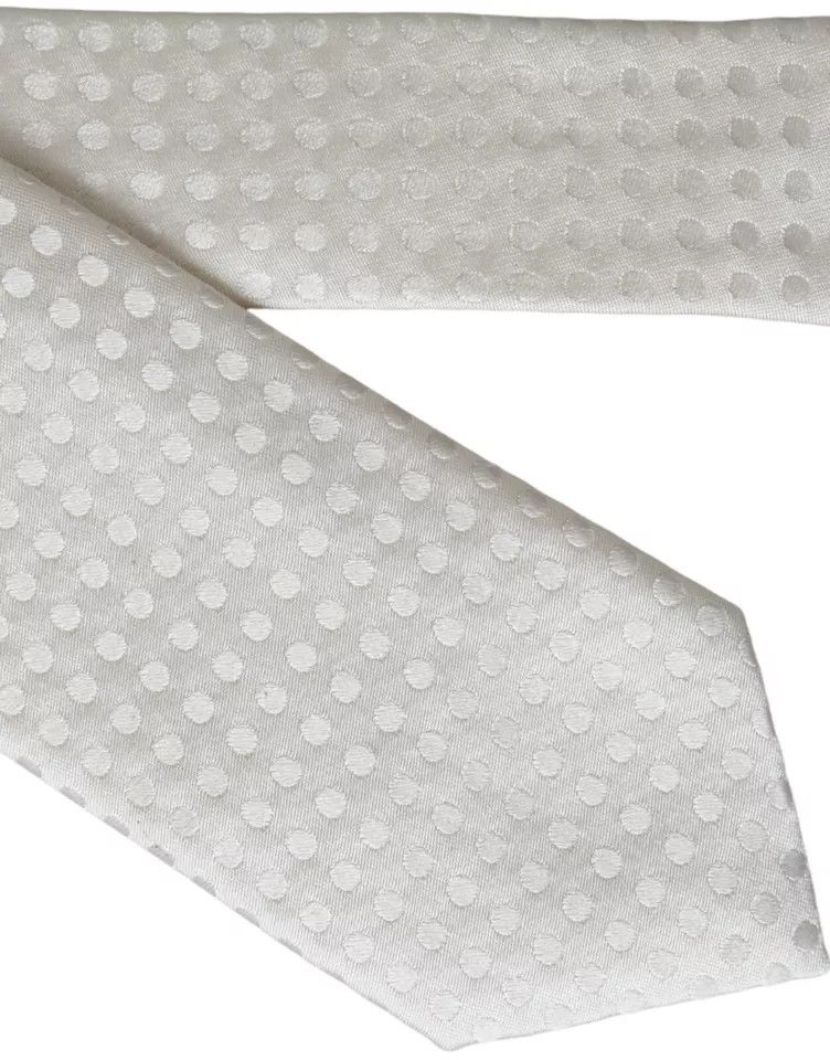 Dolce & Gabbana White Dotted Silk Classic Adjustable Men Men's Tie Size ONE SIZE - 5 Thumbnail