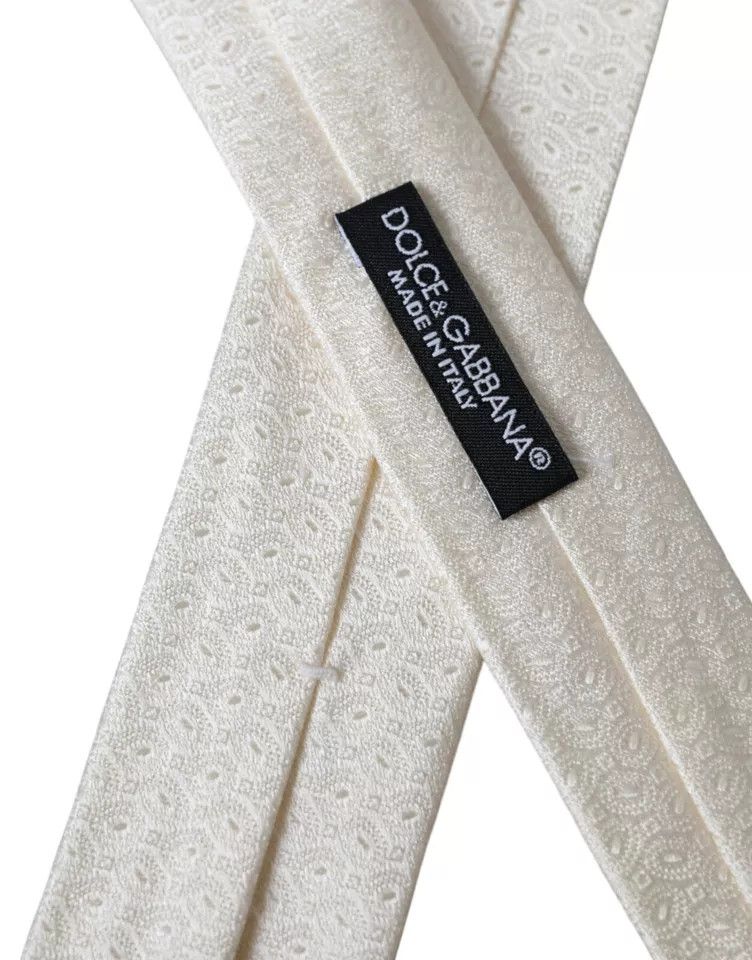 Dolce & Gabbana Off White Patterned Silk Adjustable Men Men's Tie Size ONE SIZE - 3 Thumbnail