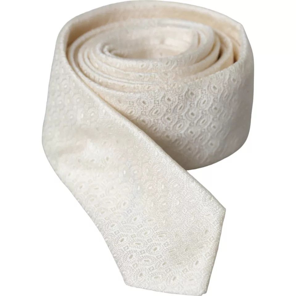 Dolce & Gabbana Off White Patterned Silk Adjustable Men Men's Tie Size ONE SIZE - 6 Thumbnail