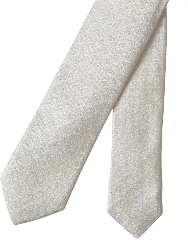 Dolce & Gabbana Off White Patterned Silk Adjustable Men Men's Tie Size ONE SIZE - 5 Thumbnail
