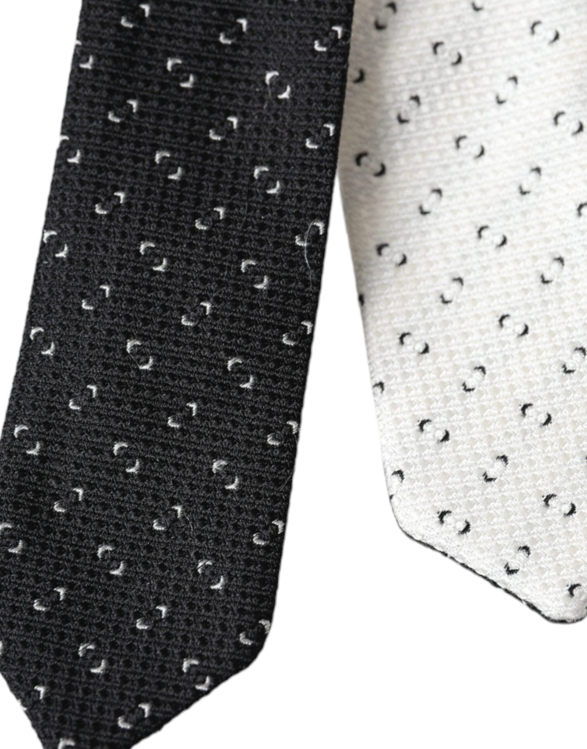 Dolce & Gabbana Black White Patterned Adjustable Men's Tie Size ONE SIZE - 2 Thumbnail