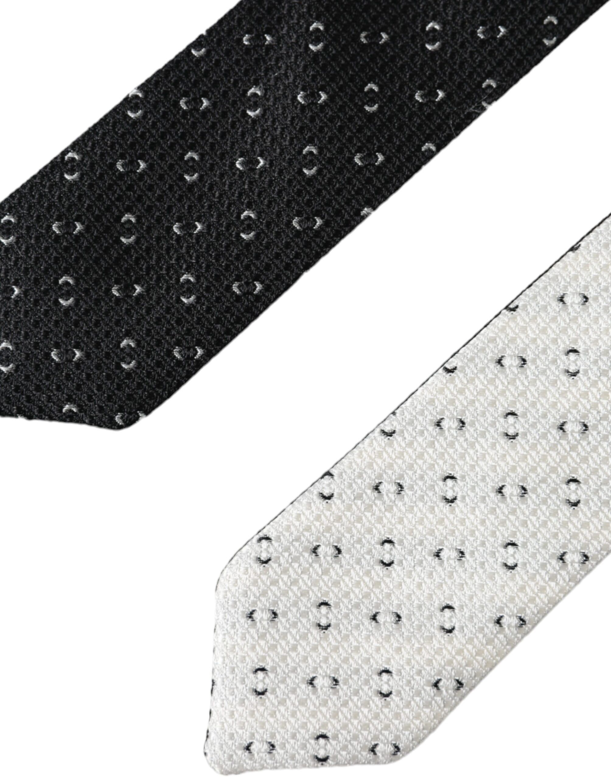 Dolce & Gabbana Black White Patterned Adjustable Men's Tie Size ONE SIZE - 3 Thumbnail