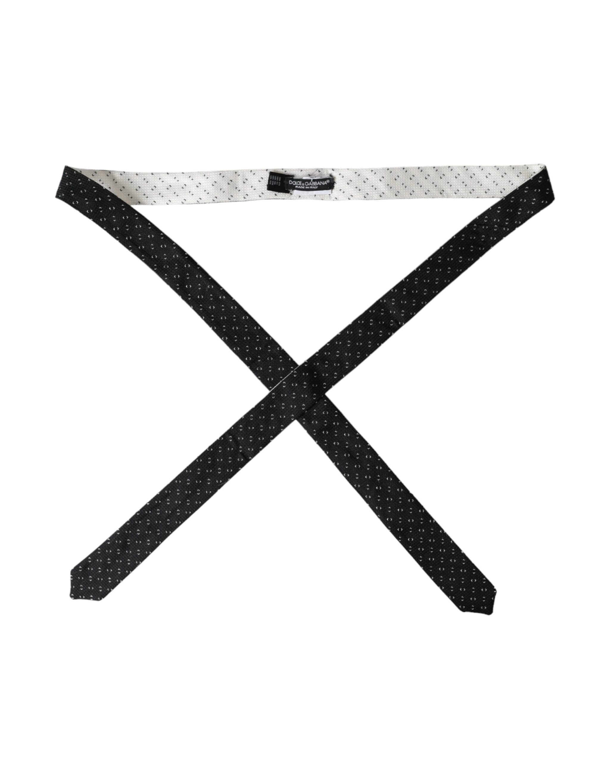 Dolce & Gabbana Black White Patterned Adjustable Men's Tie Size ONE SIZE - 5 Thumbnail