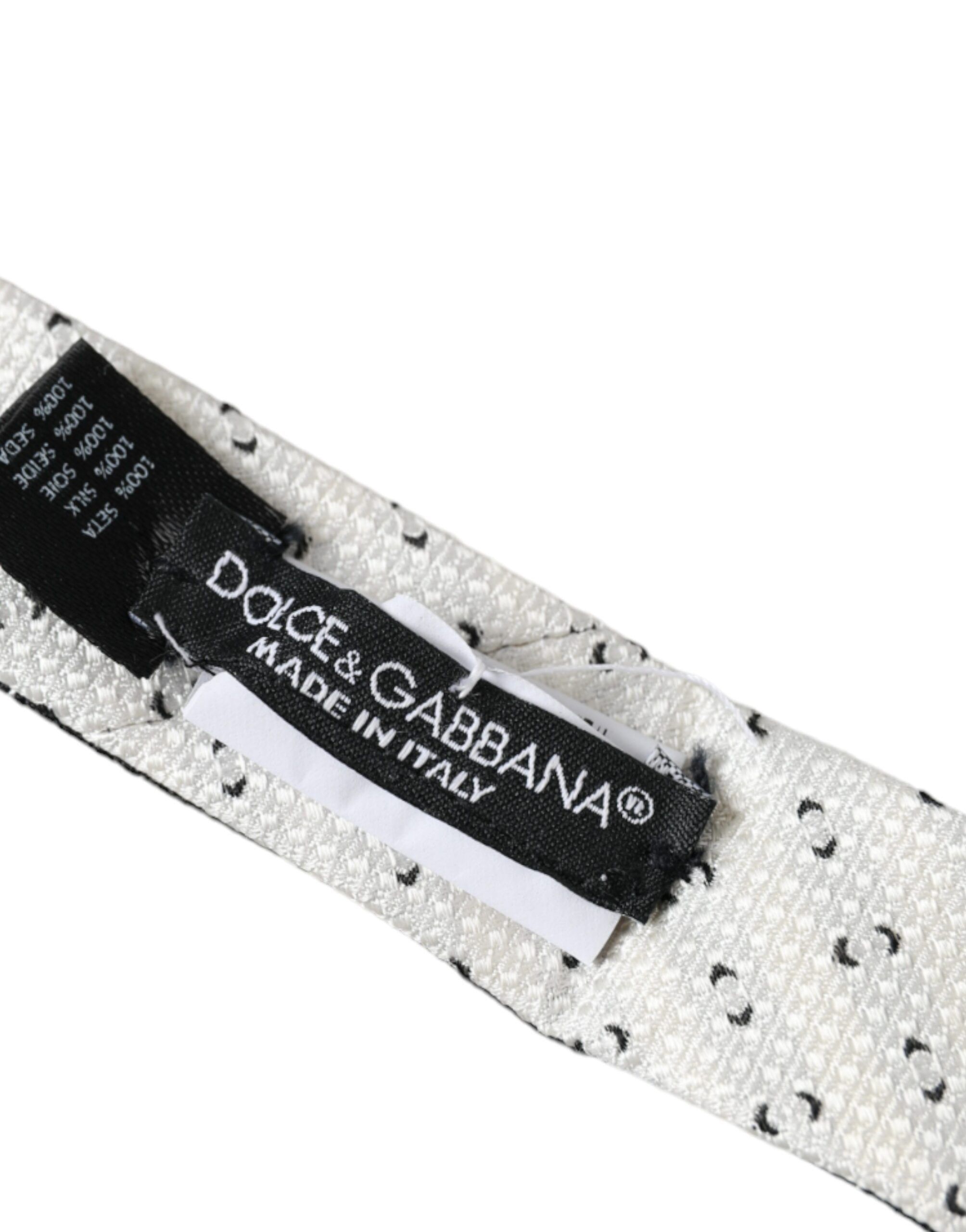 Dolce & Gabbana Black White Patterned Adjustable Men's Tie Size ONE SIZE - 4 Thumbnail