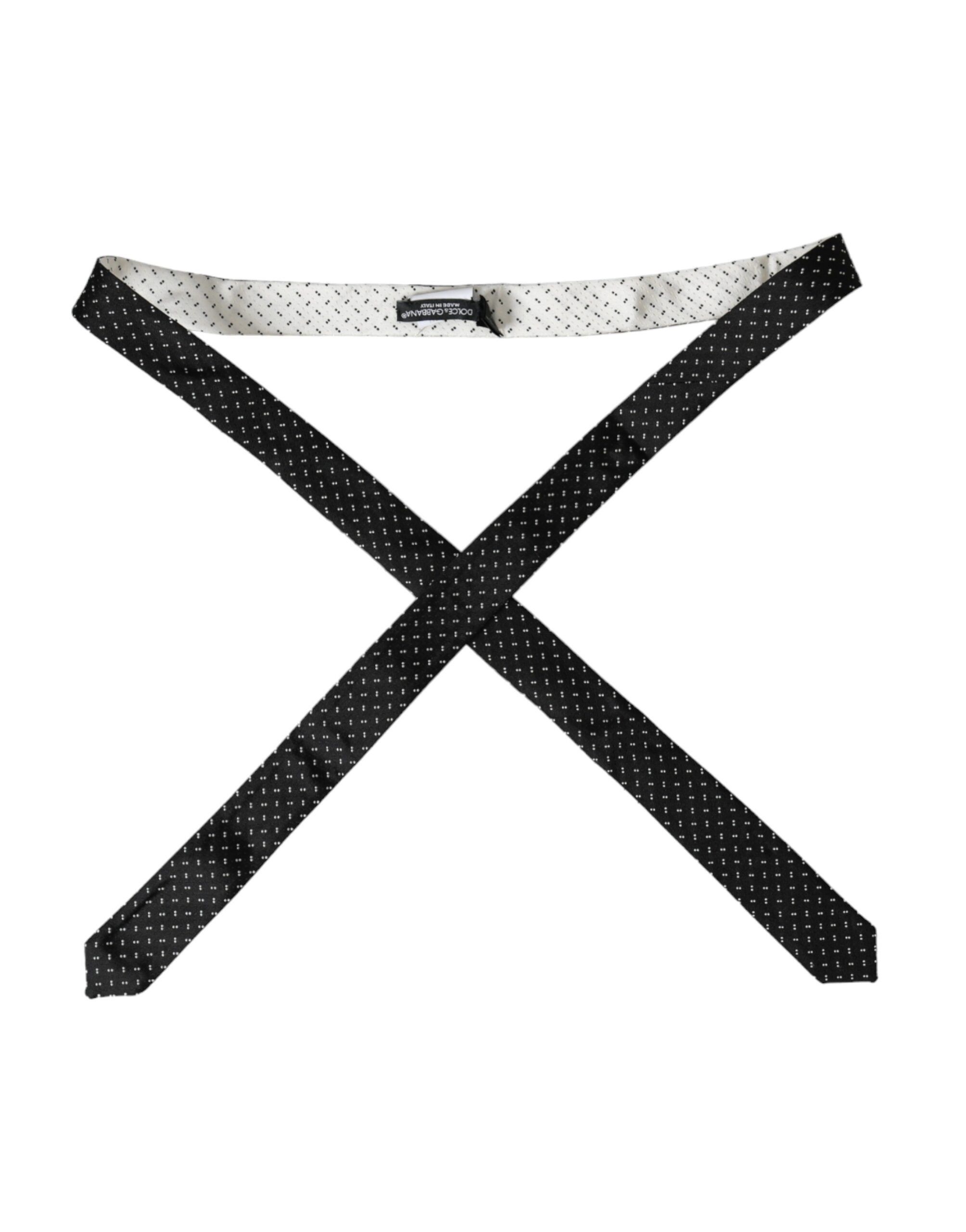 Dolce & Gabbana Black White Patterned Adjustable Men's Tie Size ONE SIZE - 2 Thumbnail