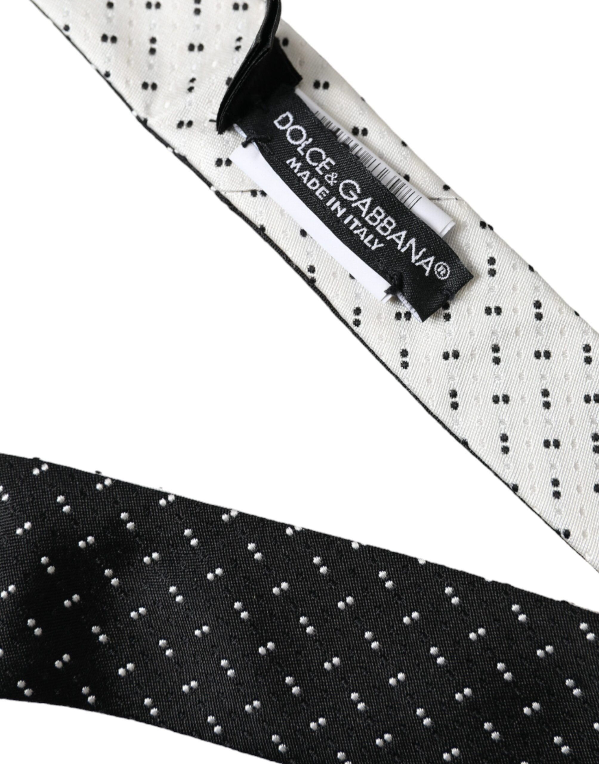 Dolce & Gabbana Black White Patterned Adjustable Men's Tie Size ONE SIZE - 4 Thumbnail