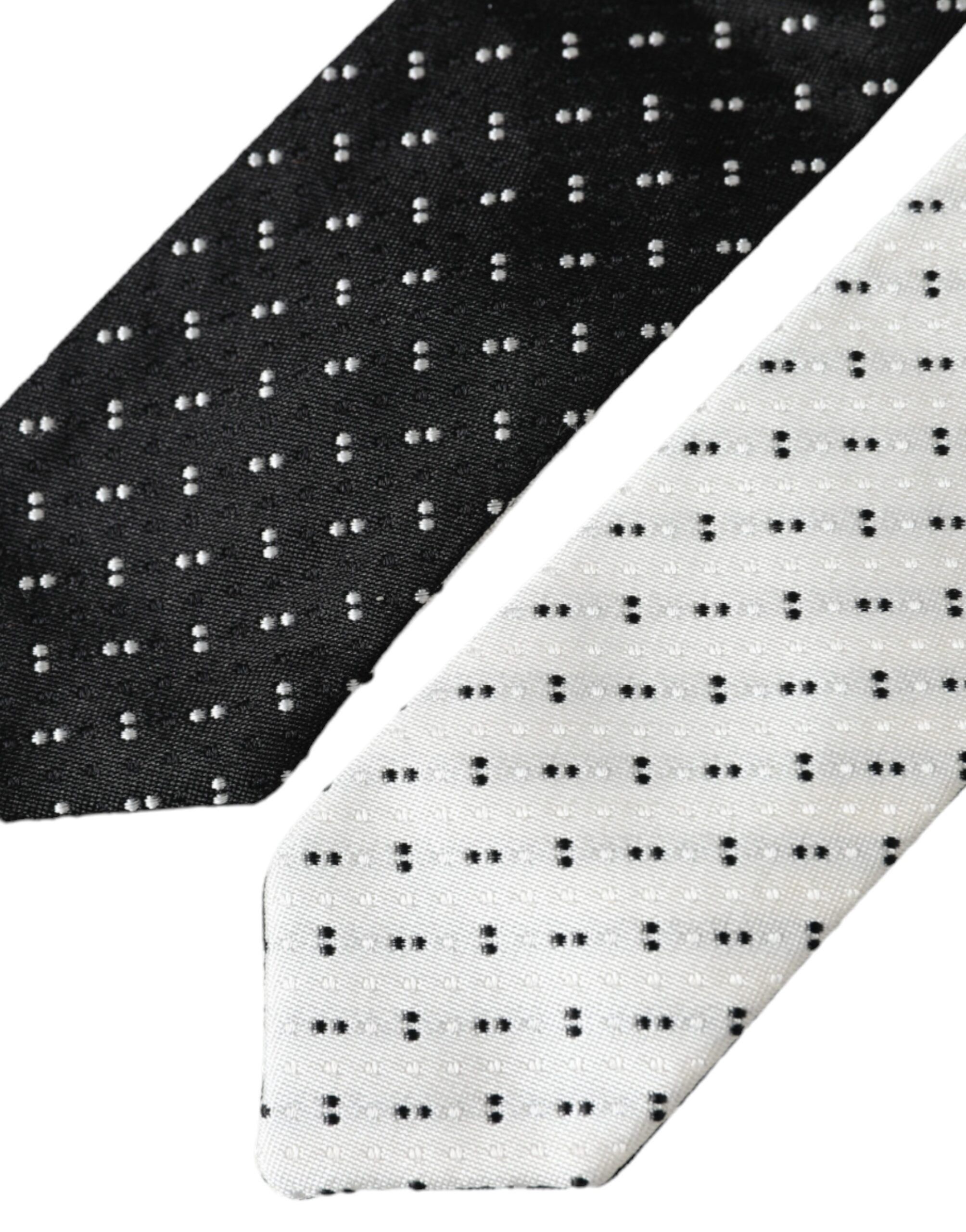 Dolce & Gabbana Black White Patterned Adjustable Men's Tie Size ONE SIZE - 5 Thumbnail