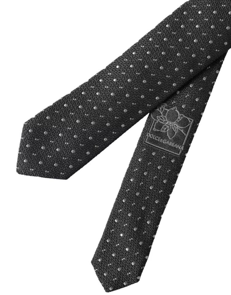 Dolce & Gabbana Black Polka Dot Silk Adjustable Men Men's Tie Size ONE SIZE - 2 Thumbnail