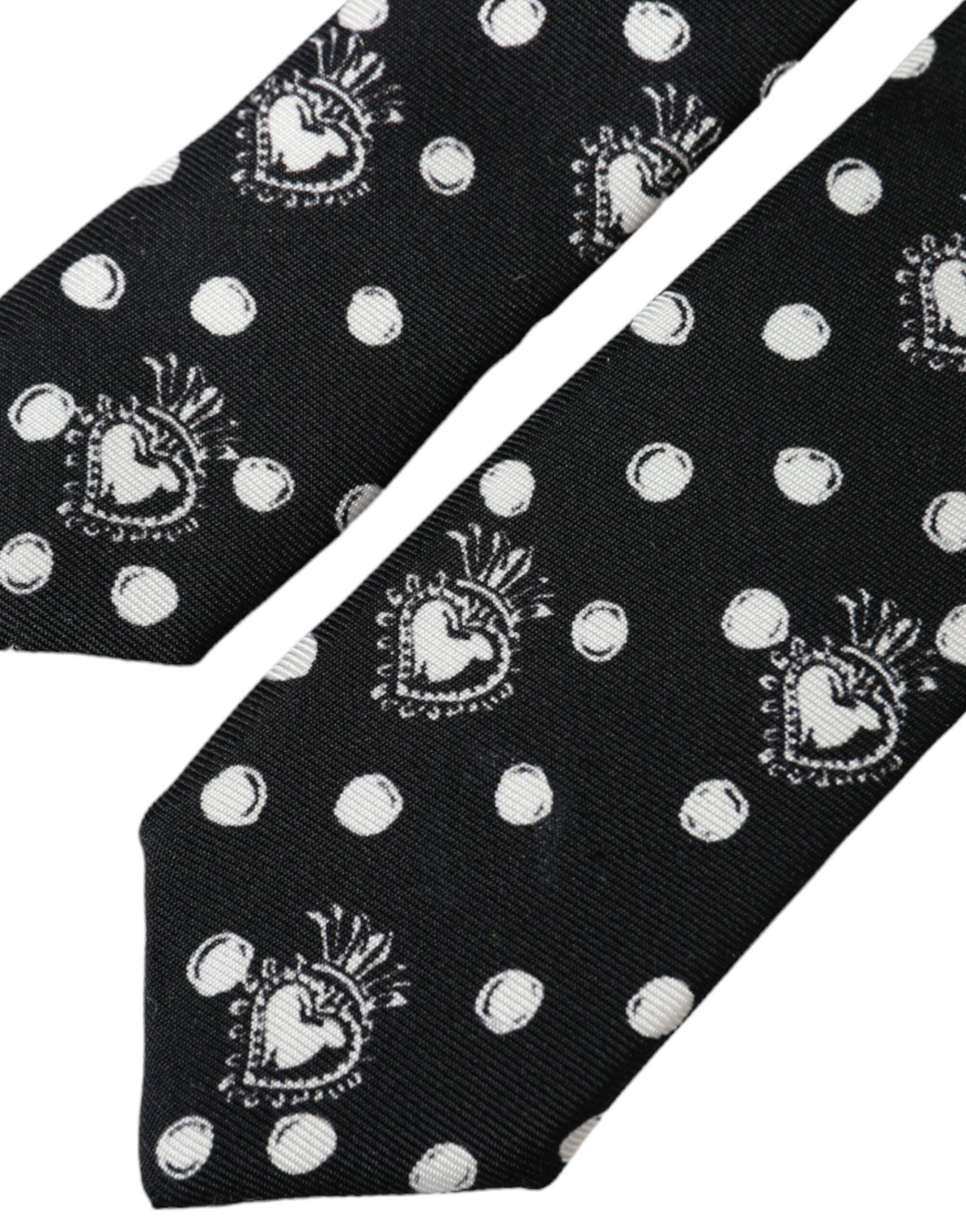 Dolce & Gabbana Black Heart Polka Dot Adjustable Men's Tie Size ONE SIZE - 4 Thumbnail