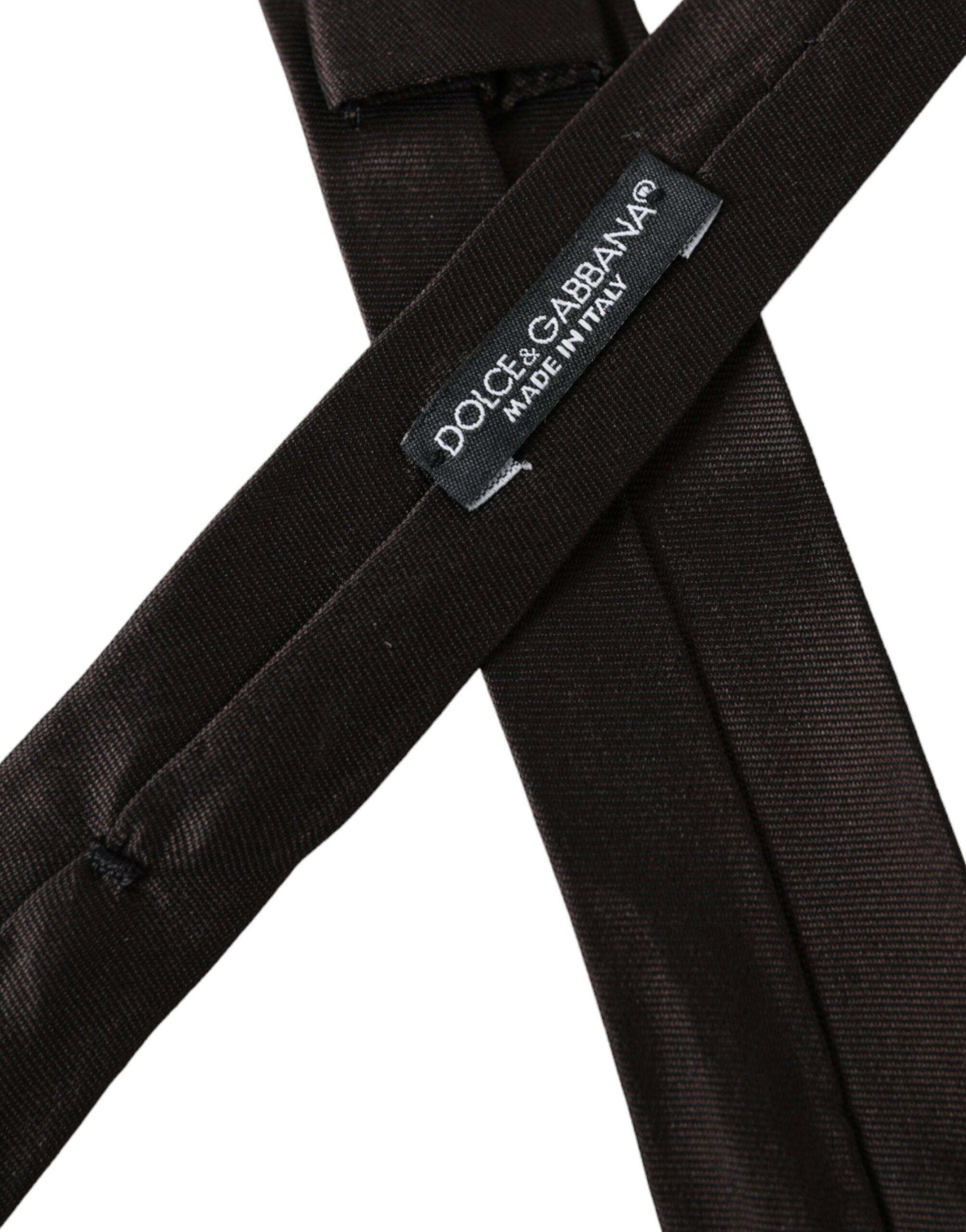 Dolce & Gabbana Brown Solid 100% Silk Adjustable Men's Tie Size ONE SIZE - 3 Thumbnail