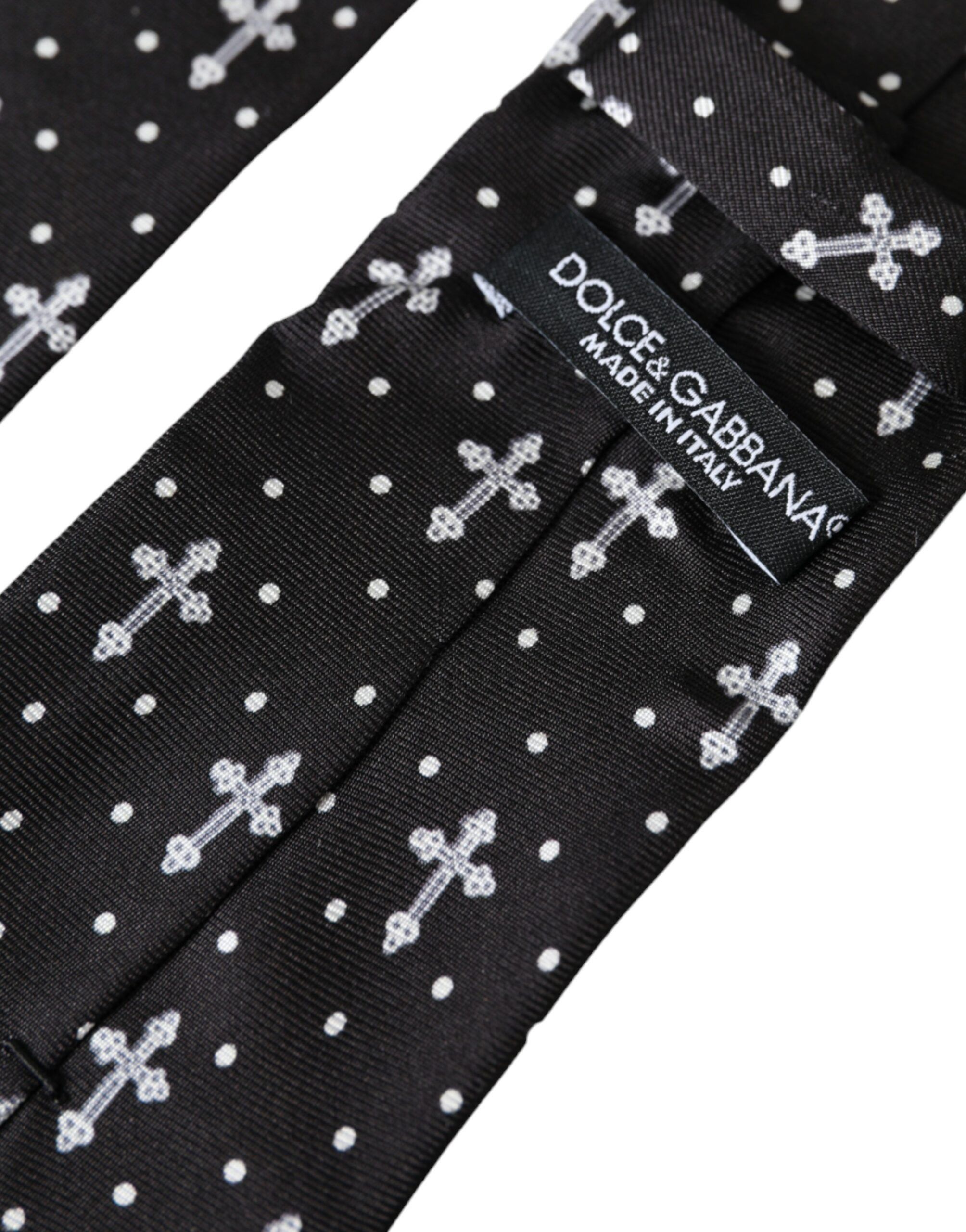 Dolce & Gabbana Black White Cross Silk Adjustable Men's Tie Size ONE SIZE - 4 Thumbnail
